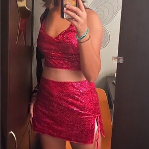 Pink Sequin Skirt & Top Set Size L